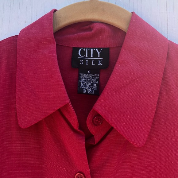 City Silk linen red button down blouse - Picture 6 of 7